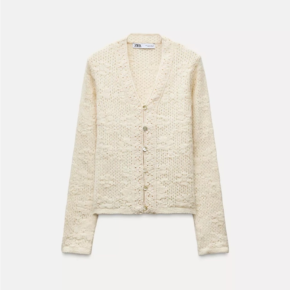 Zara Off-White Textured Cardigan